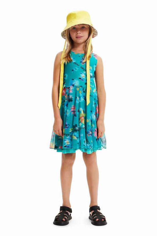 Платье из хлопка для маленькой девочки Desigual, бирюзовый платье футляр desigual