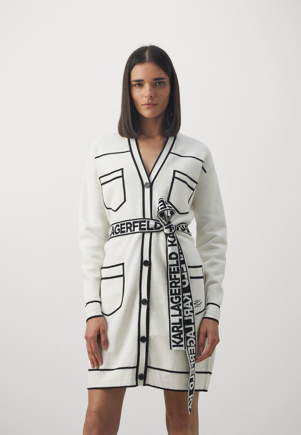 

Кардиган KARL LAGERFELD КАРДИГАН С ПОЯСОМ BRANDED, белый/черный