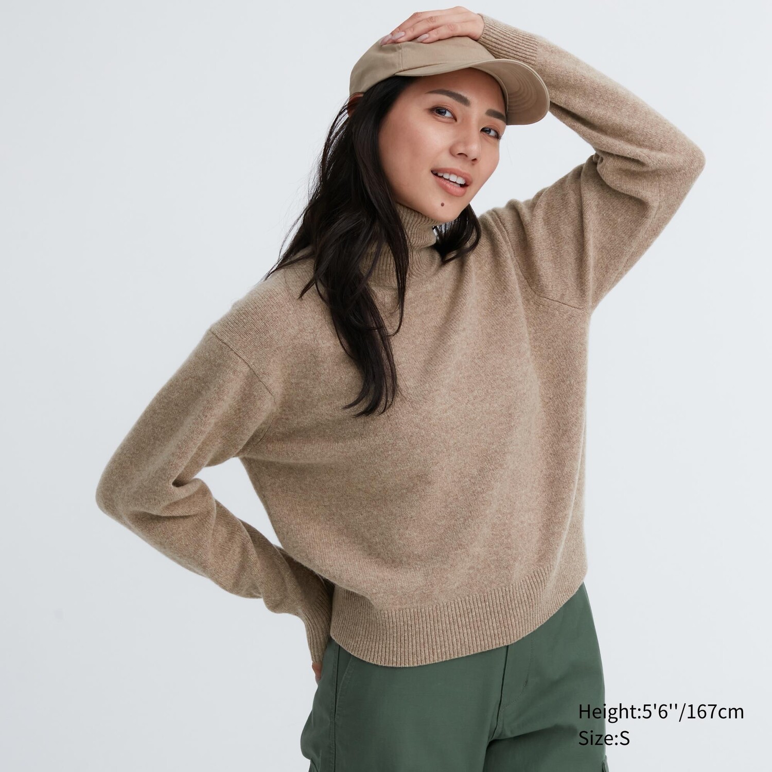 

Джемпер премиум-класса из овечьей шерсти с высоким воротником Uniqlo, бежевый