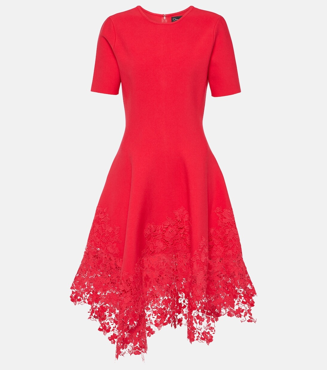 

Асимметричное мини-платье с кружевной отделкой Oscar De La Renta, красный