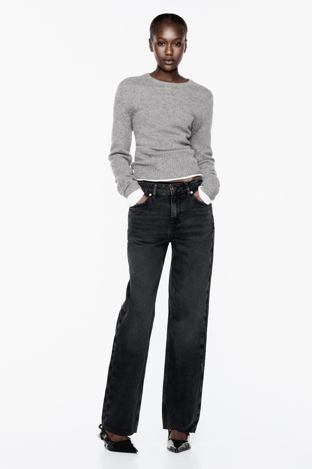 

Прямые джинсы z1975 со средней посадкой ZARA, черный