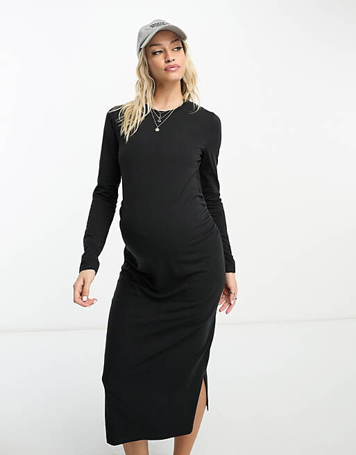 

Черное платье миди с длинными рукавами Threadbare Maternity