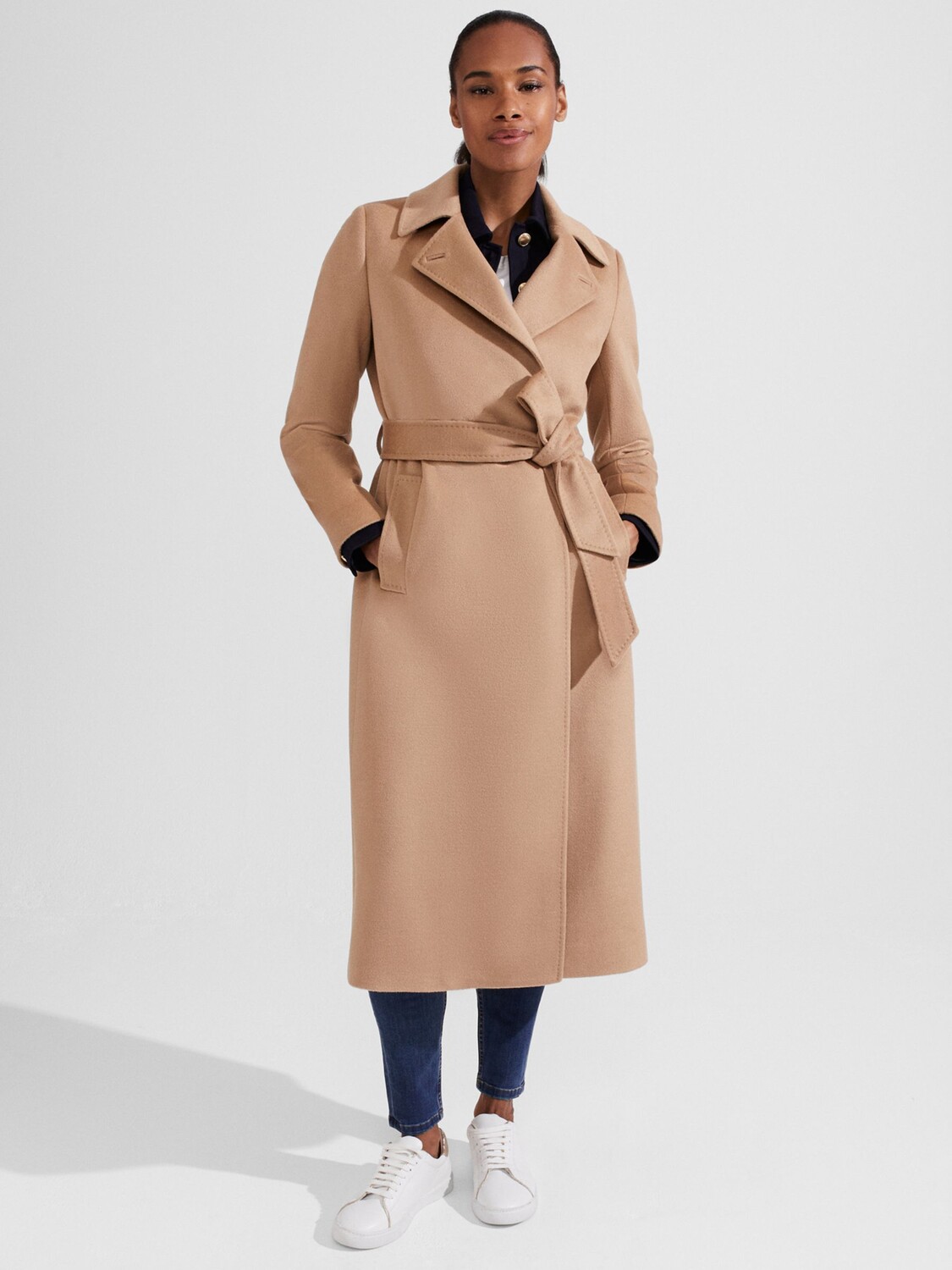 

Шерстяное пальто с поясом Hobbs Petite Livia, светло-коричневый