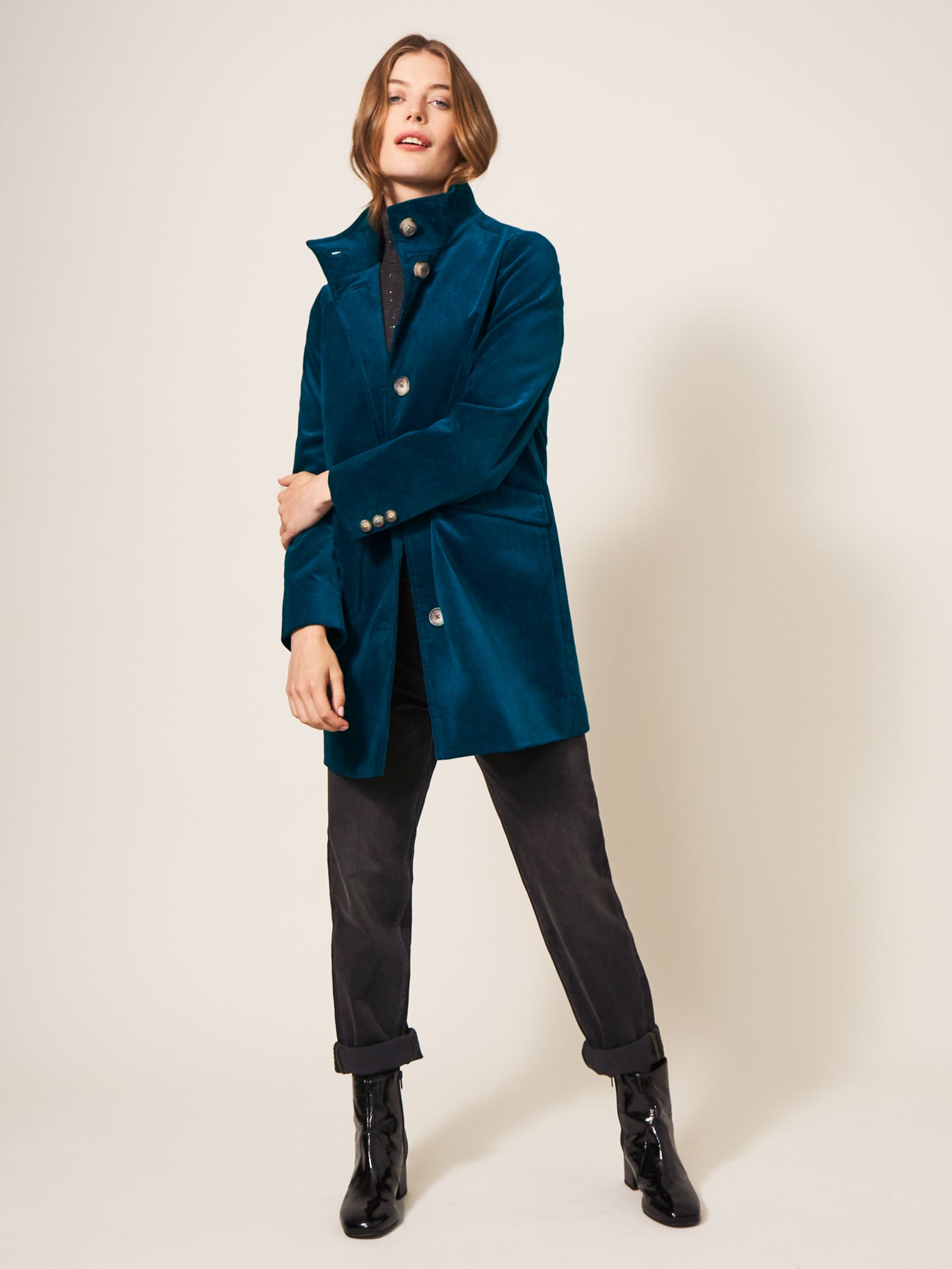 Однобортное бархатное пальто Karla White Stuff, темно-бирюзовый женская куртка средней длины с большим меховым воротником однотонная из xl 7xl хлопка легкое пальто