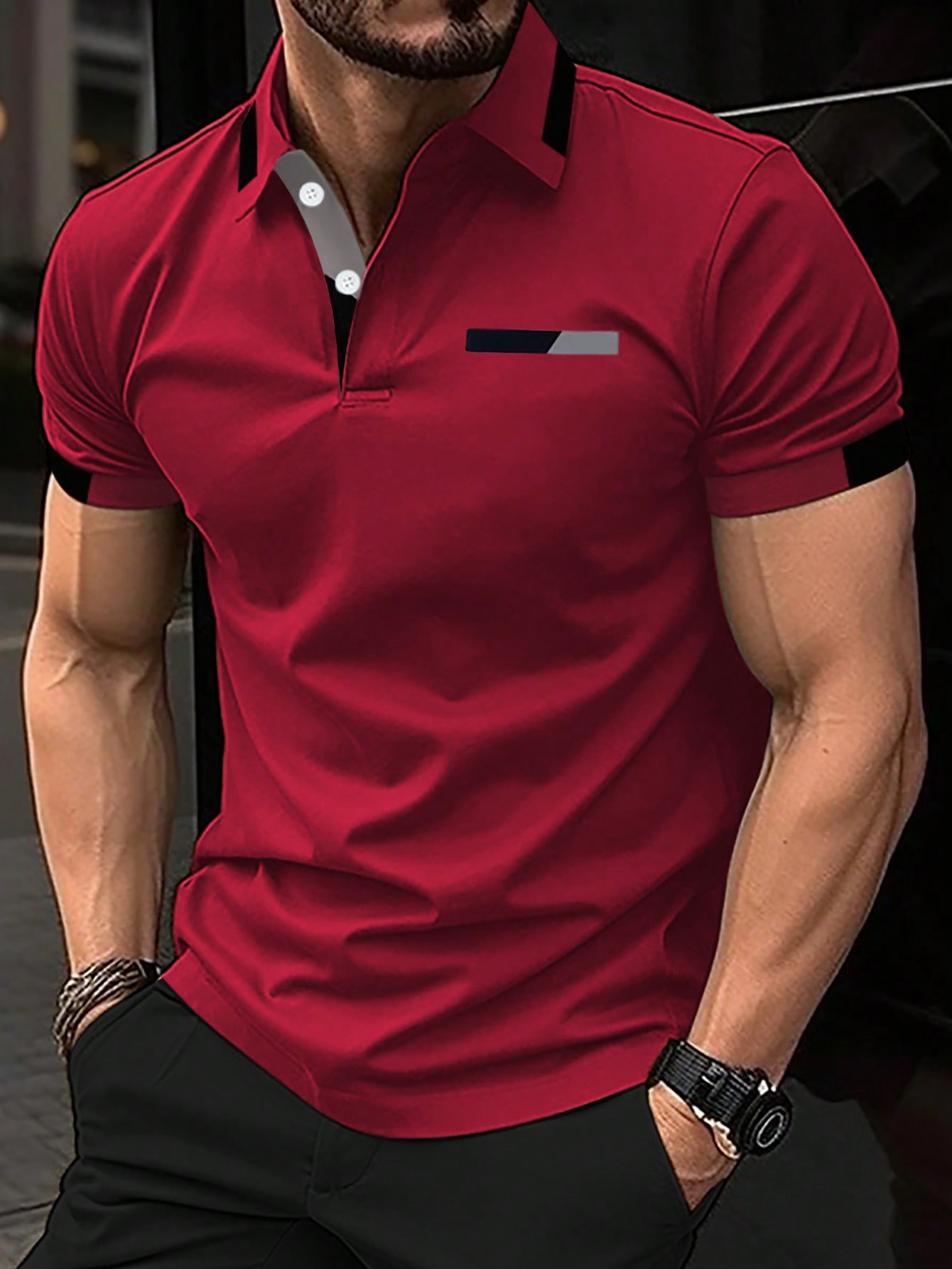 Мужская рубашка поло с короткими рукавами Manfinity с цветными блоками, красный