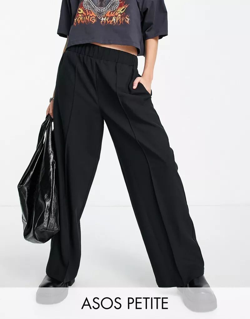 Черные строгие брюки с эластичным поясом ASOS Petite