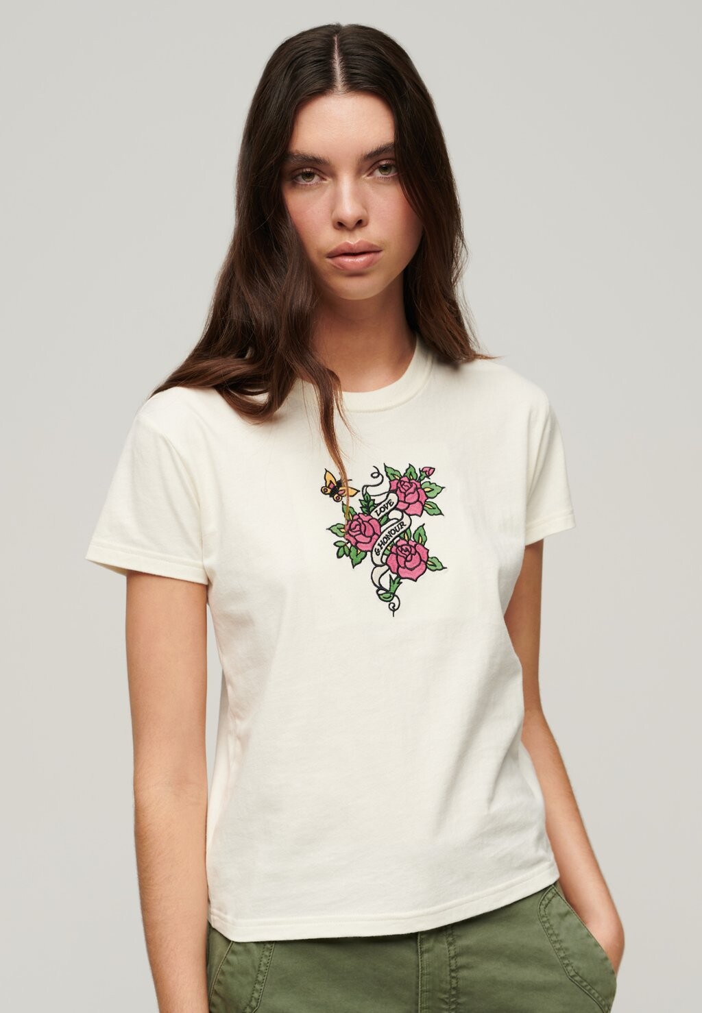 

Футболка с принтом TATTOO EMBROIDERED Superdry, крем