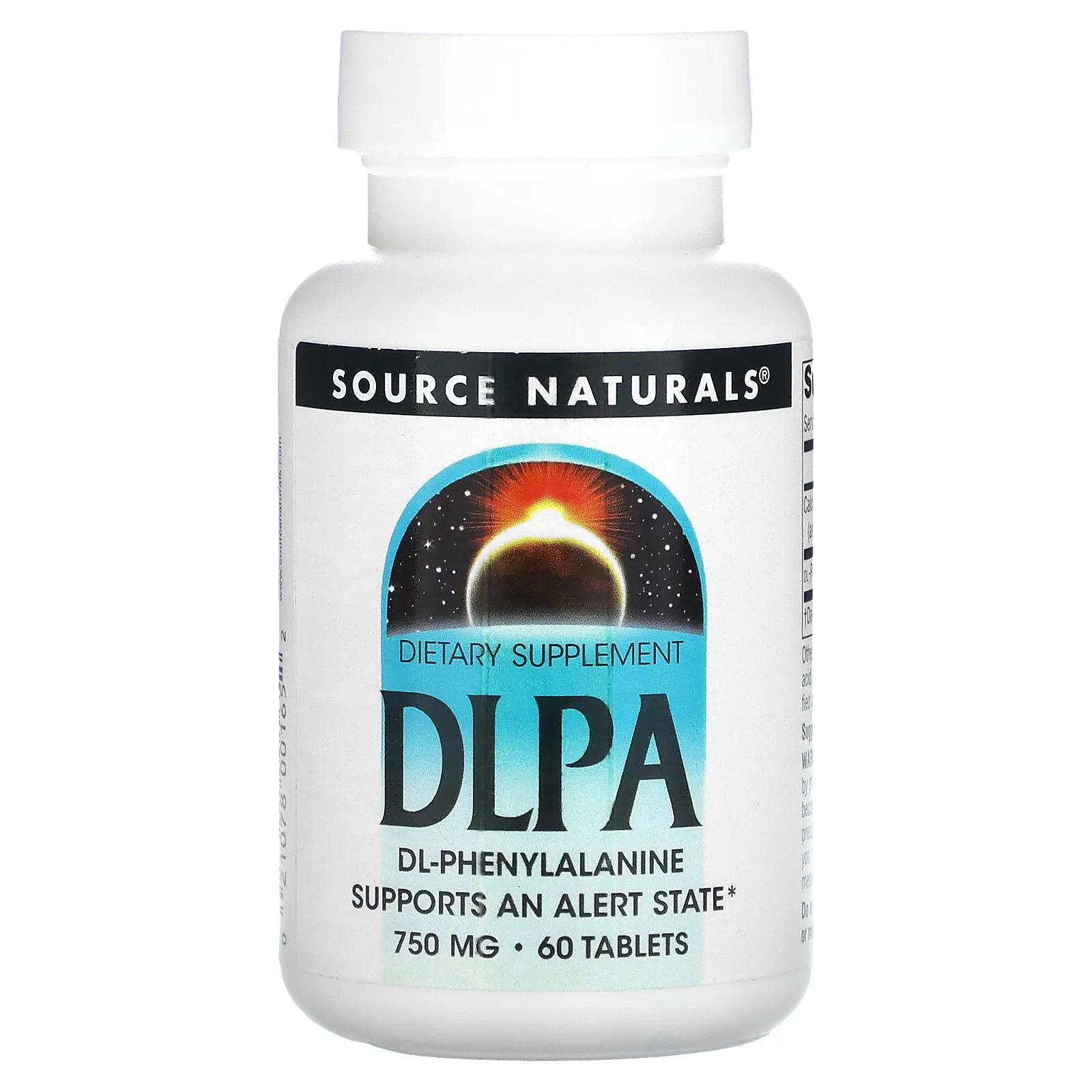 Source Naturals Аминокислотная добавка DL-Фенилаланин (DLPA) 750 мг 60 таблеток dl фенилаланин solaray dlpa 500 мг 60 растительных капсул