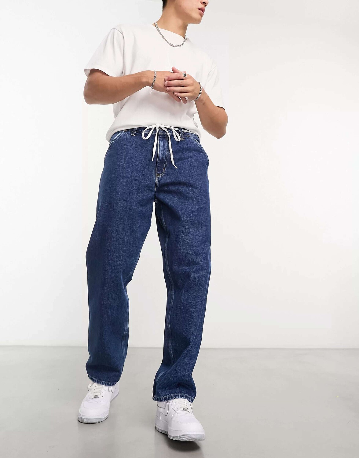 

Синие джинсовые прямые брюки с одним коленом Carhartt WIP, Синий