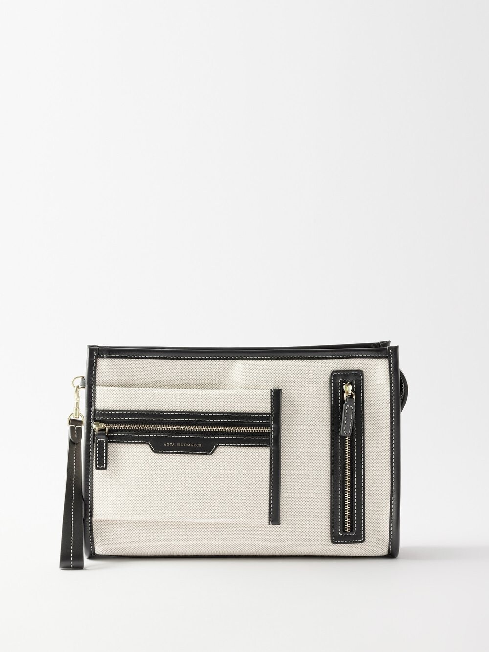 

Клатч из парусины с кожаной отделкой и карманом Anya Hindmarch, бежевый