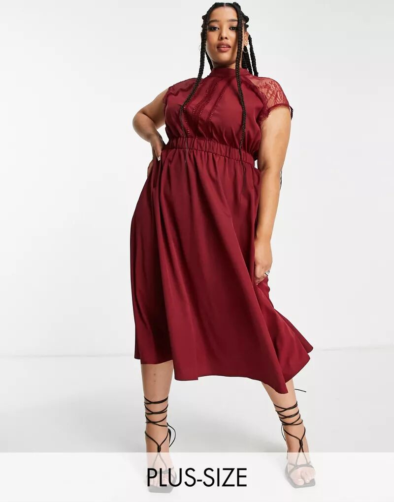 Бордовое платье миди с кружевом Liquorish Curve Liquorish Plus фото