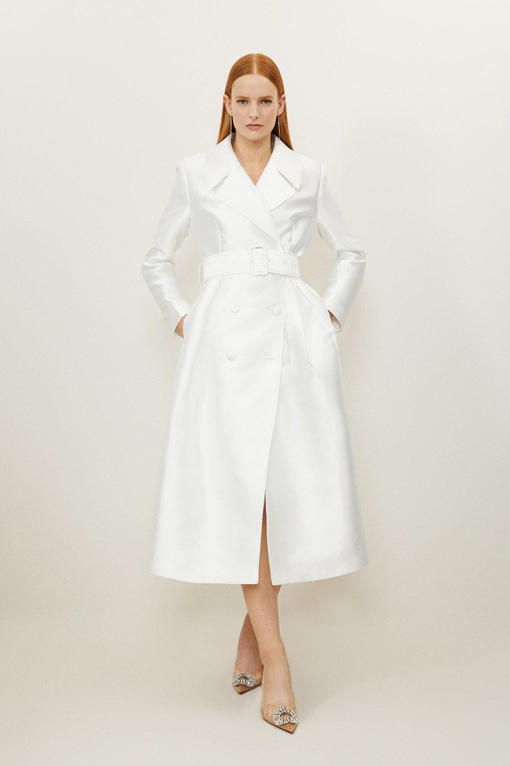 

Миниатюрное платье мидакси из атласного твила с пышной юбкой и поясом Karen Millen, белый