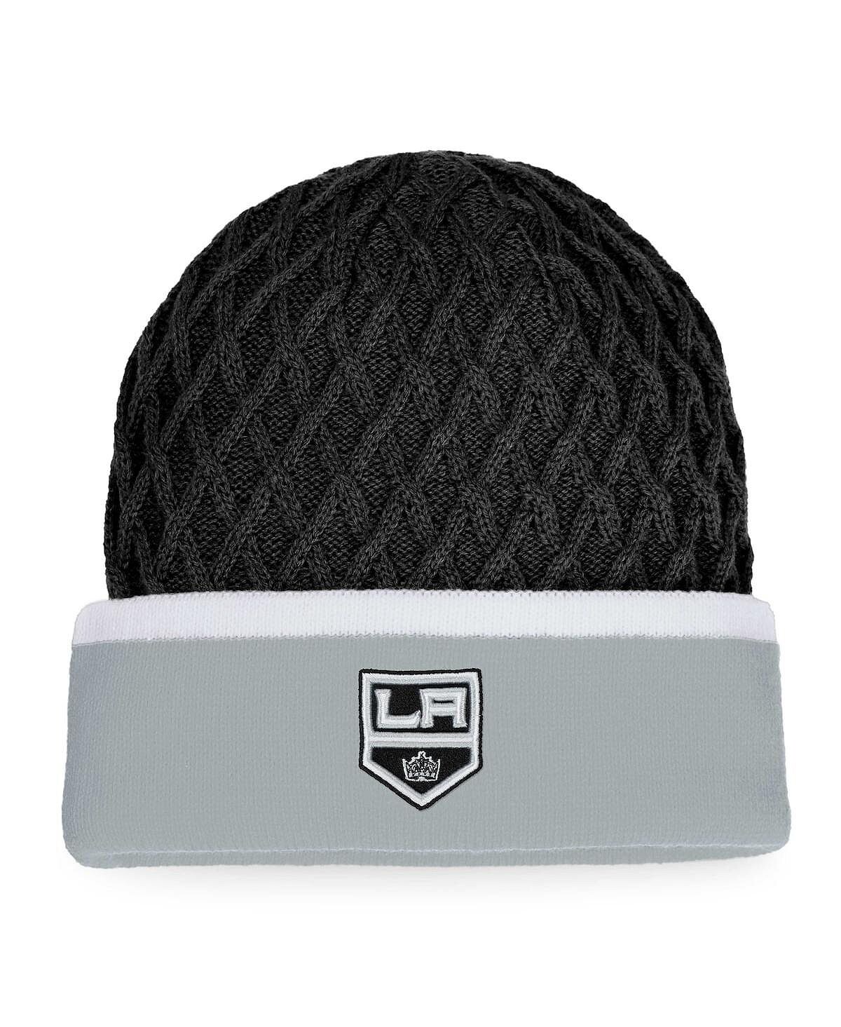 

Мужская фирменная серебристо-черная вязаная шляпа Los Angeles Kings Iconic в полоску с манжетами Fanatics