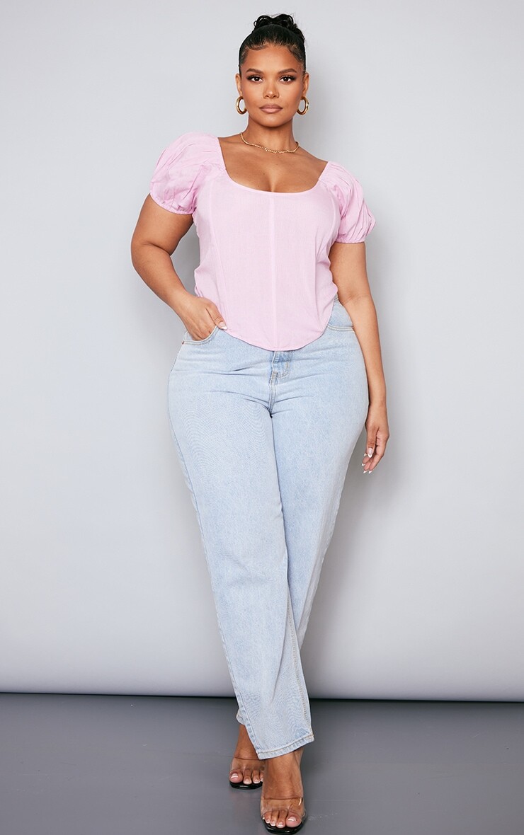 

PrettyLittleThing Розовый корсетный топ с объемными рукавами и косточками Plus Baby Pink