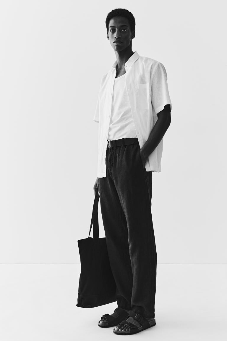 

Льняные брюки прямого кроя H&M, черный
