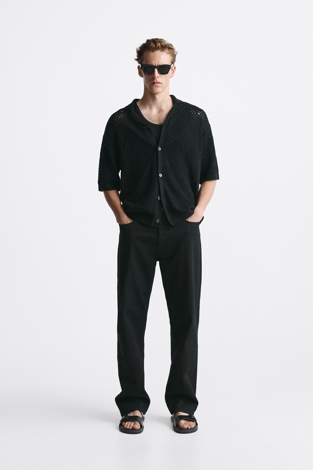 

Вязаная рубашка крючком Zara, черный