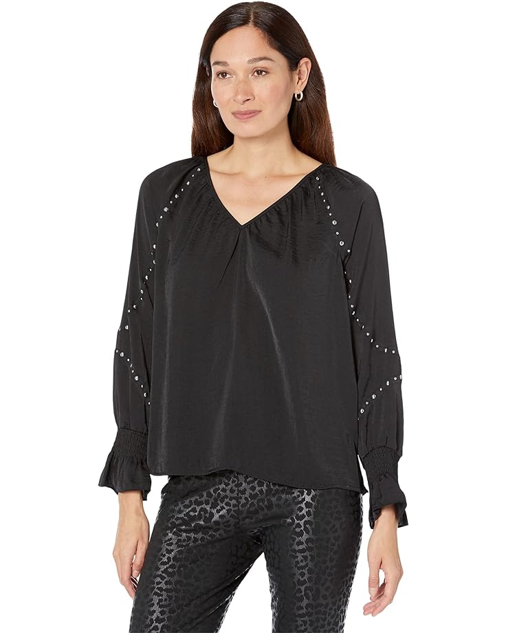 Блуза Vince Camuto Embroidered V-Neck Long Sleeve, цвет Rich Black
