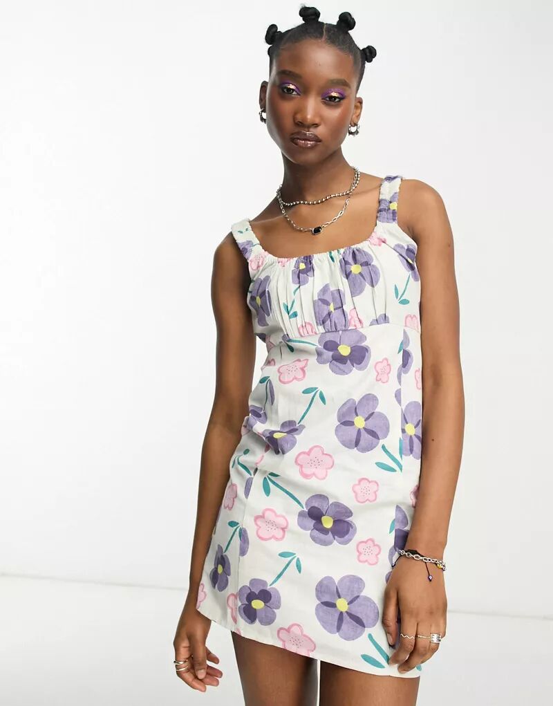 льняное платье мини daisy street с винтажным цветочным принтом Льняное мини-платье Daisy Street Vintage с цветочным принтом