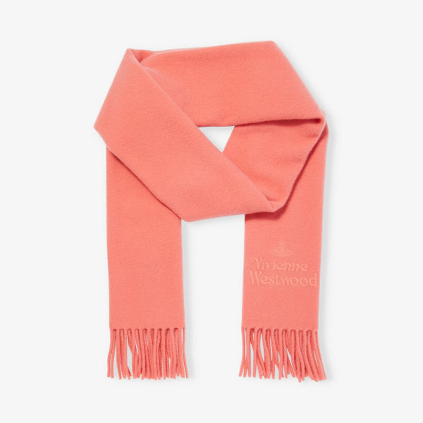 Шерстяной шарф с фирменной вышивкой и бахромой Vivienne Westwood, цвет peach зеленые кроссовки plimsoll low top 2 0 vivienne westwood