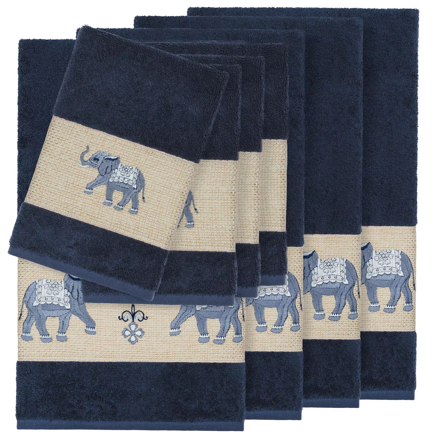 Linum Home Textiles Набор банных полотенец Quinn из 8 предметов из турецкого хлопка с украшением, темно-синий