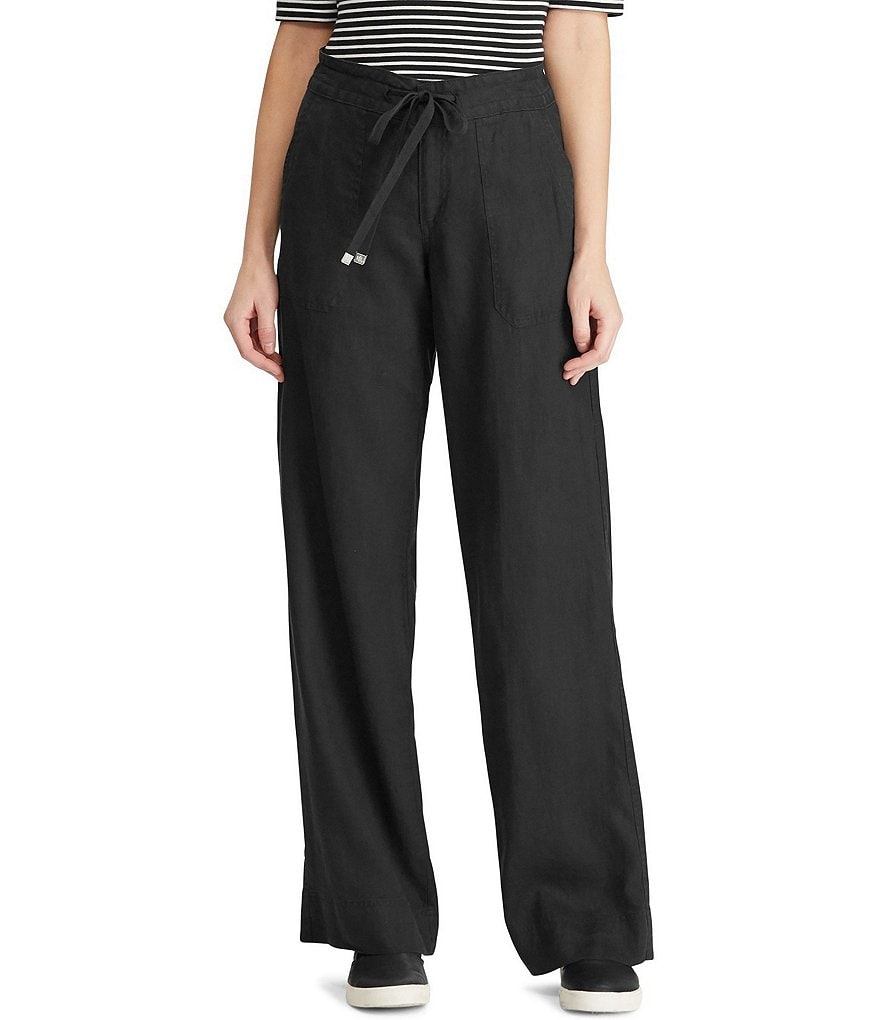 Широкие льняные брюки Lauren Ralph Lauren, черный трикотажные широкие брюки lauren leset черный