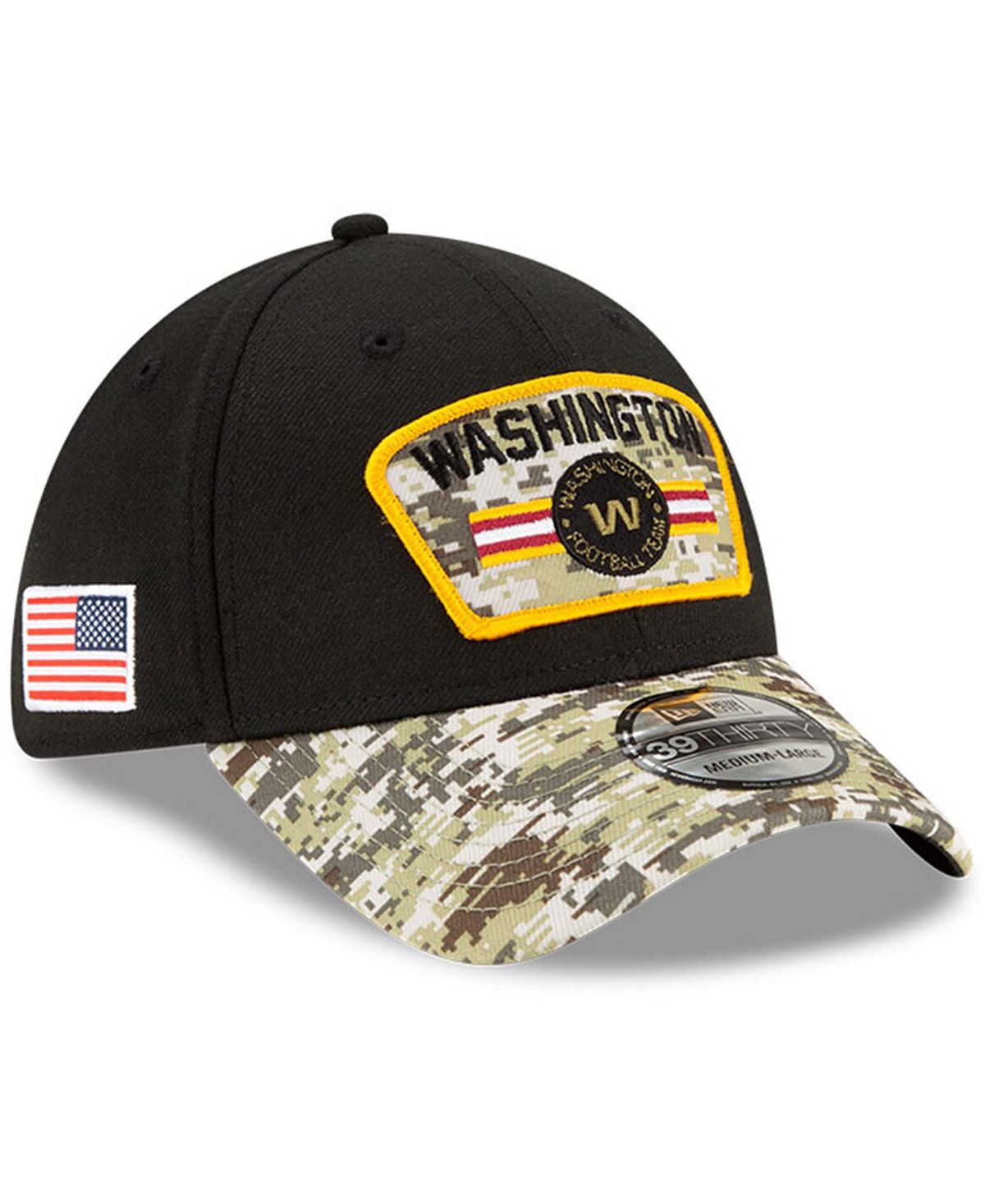 

Мужская черная камуфляжная кепка Washington Football Team 2021 Salute To Service 39THIRTY Flex Hat New Era