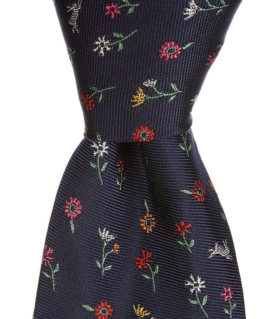 

Пол Смит Цветочный/Кролики 3.14Тканый шелковый галстук Paul Smith, синий