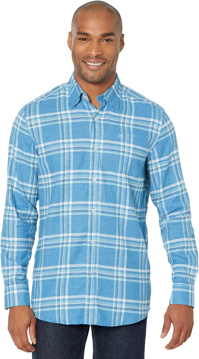 

Пляжная фланелевая рубашка в клетку Reid Southern Tide, цвет Heather Atlantic Blue