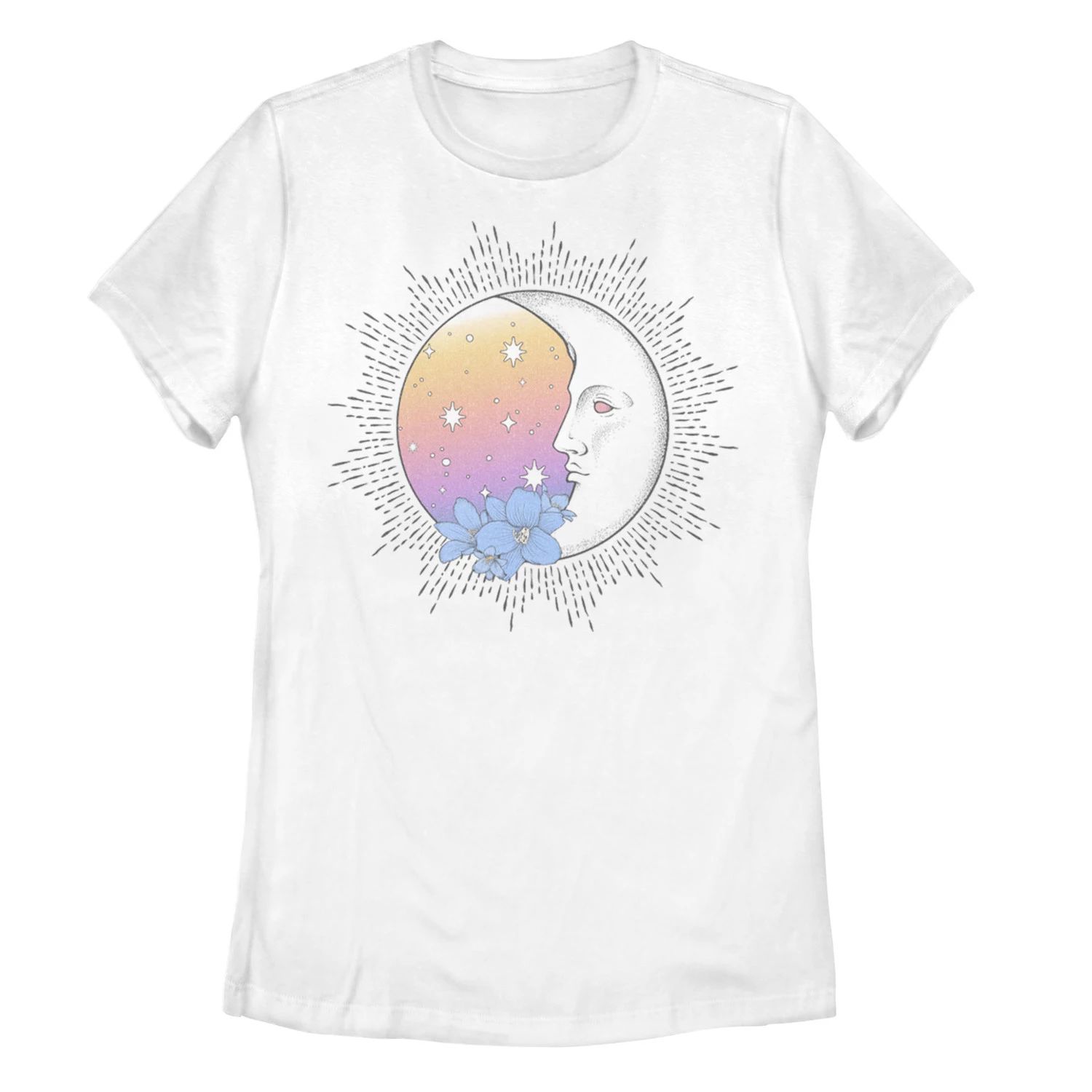 цена Детская футболка с цветочным градиентом и рисунком лунного профиля, белый