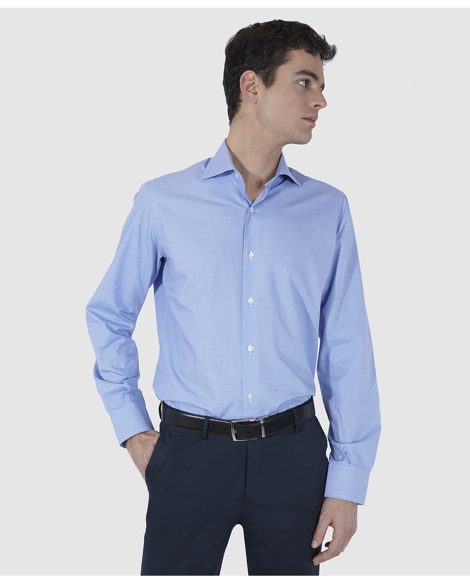 Однотонная мужская трикотажная рубашка обычного синего цвета Olimpo, синий