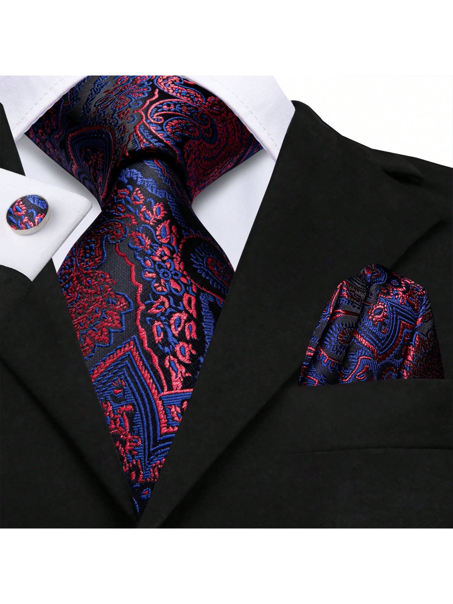Шелковый мужской галстук Hi-Tie, красный фиолетовый