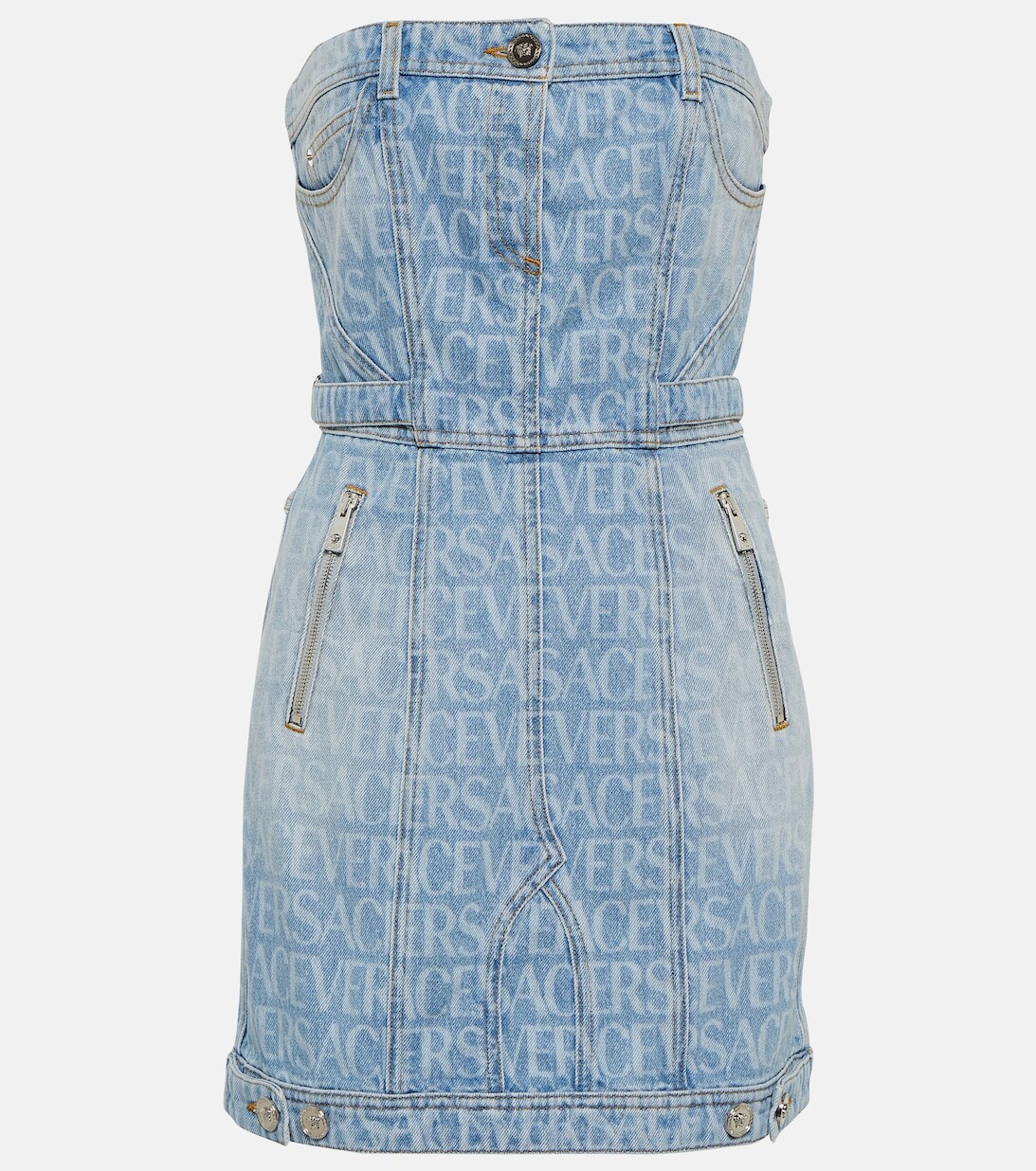 

Джинсовое мини-платье Versace Allover с логотипом VERSACE, синий