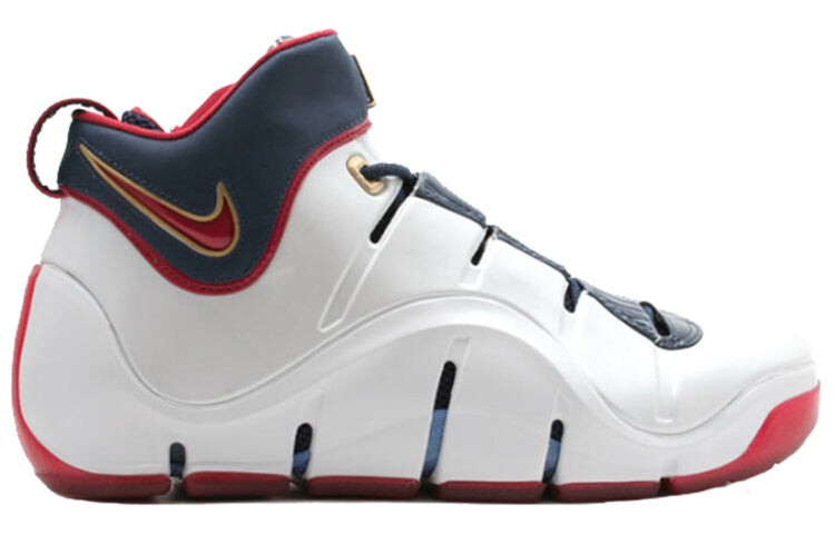 

Кроссовки мужские Nike LeBron 4 Playoffs, белый / тёмно - синий / золотой