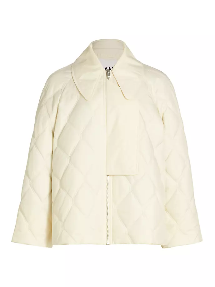 цена Свободная стеганая куртка из рипстопа Ganni, цвет egret