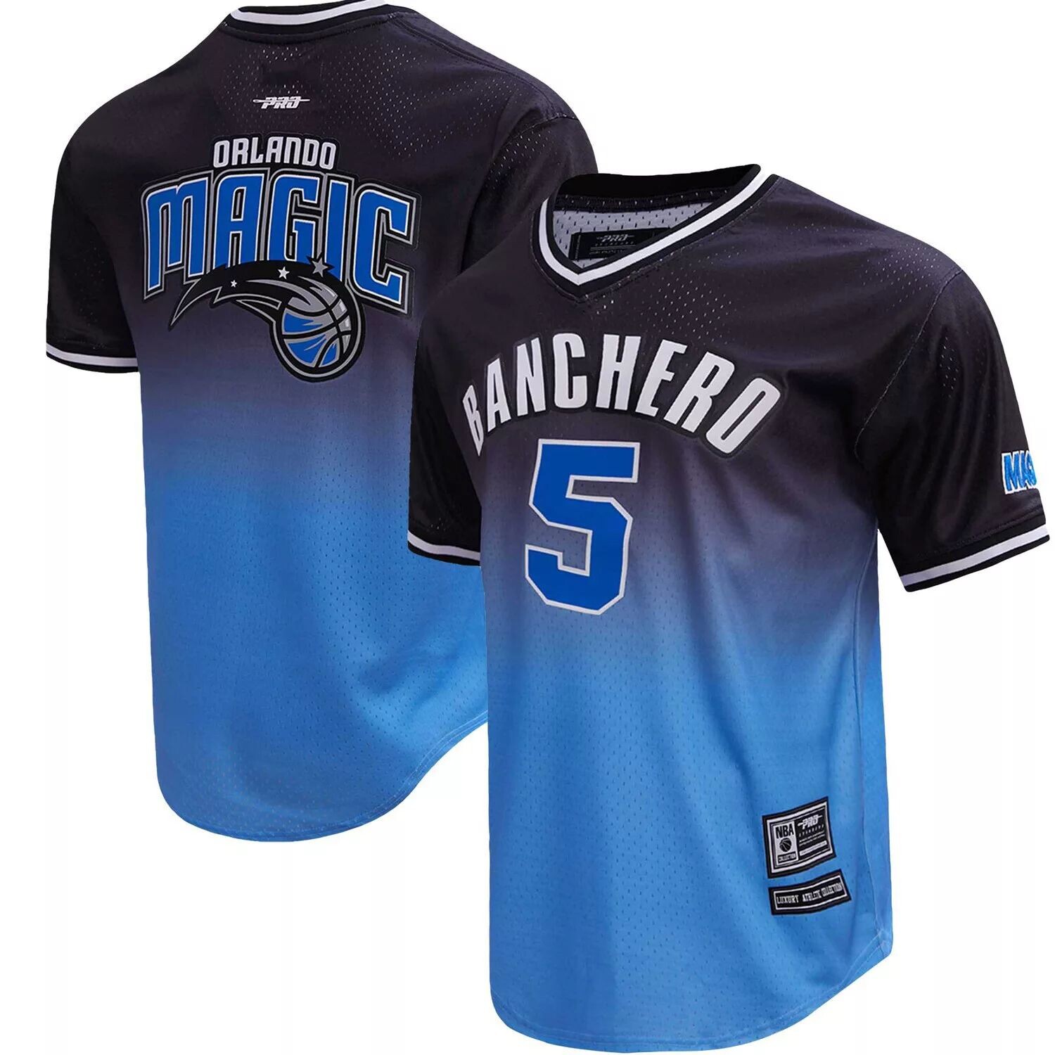 

Мужская футболка Post Paolo Banchero черного/синего цвета с эффектом омбре Orlando Magic с именем и номером, Черный