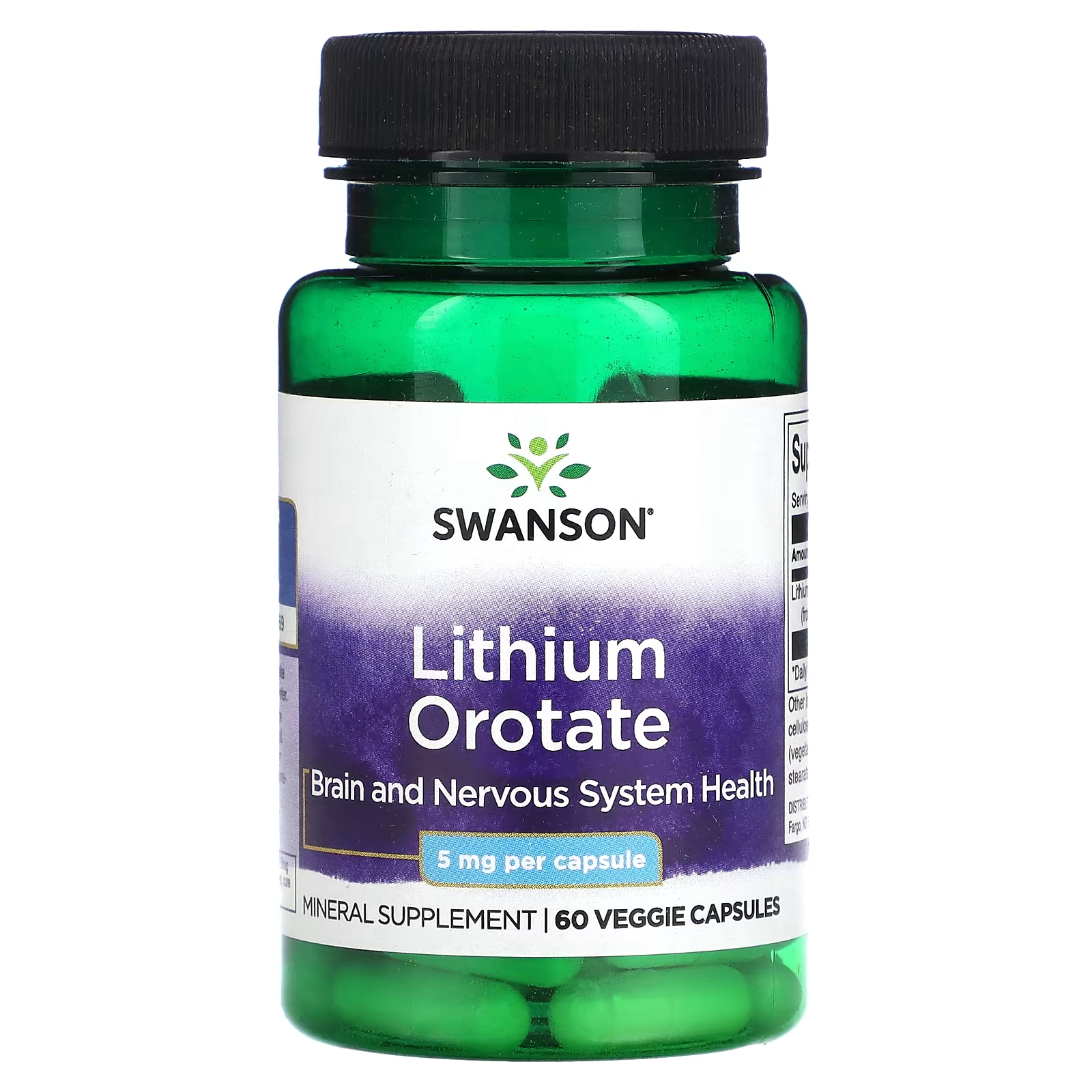 Пищевая добавка Swanson оротат лити, 60 растительных капсул swanson оротат кальция 85 мг 60 капсул