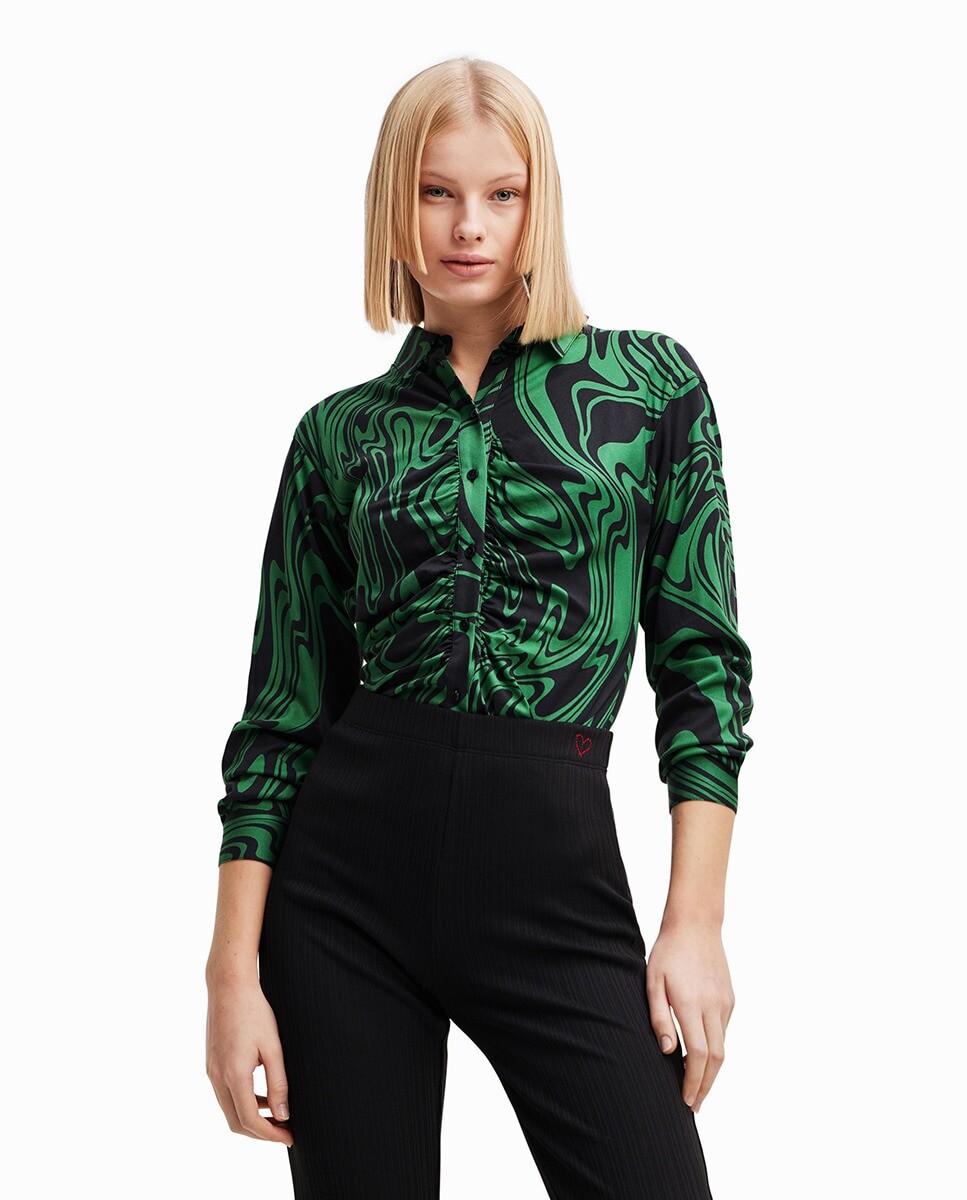 

Рубашка со сборками под мрамор Desigual, черный