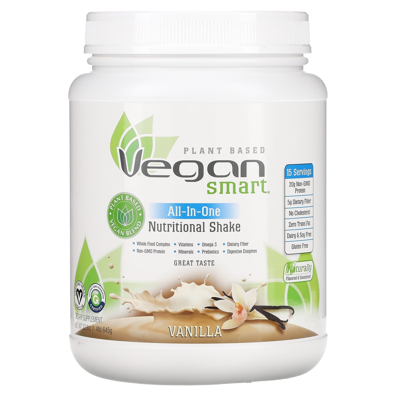 

Универсальный питательный коктейль, ваниль, 645 г (1,4 фунта), VeganSmart