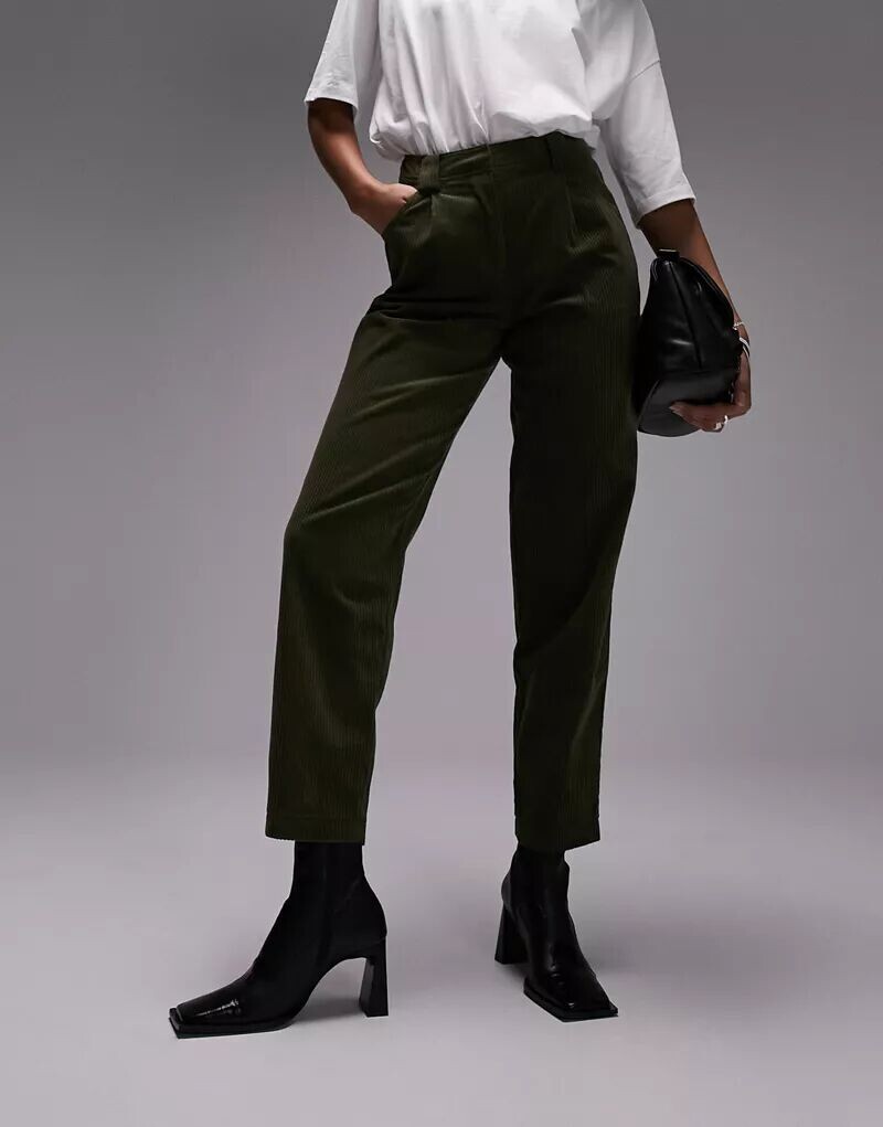 

Вельветовые брюки цвета хаки Topshop