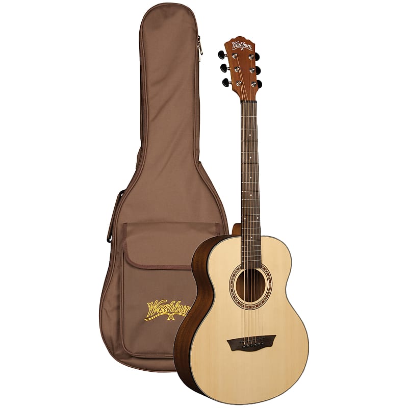 Акустическая гитара Washburn AGM5K Apprentice G-Mini 5 Grand Auditorium Acoustic Travel Guitar with Gig Bag, Natural