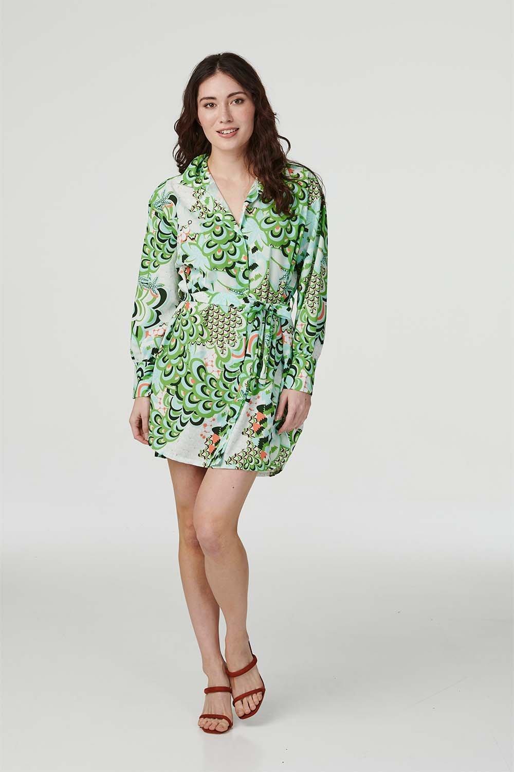 цена Мини-платье-рубашка с цветочным принтом в стиле ретро Izabel London, зеленый