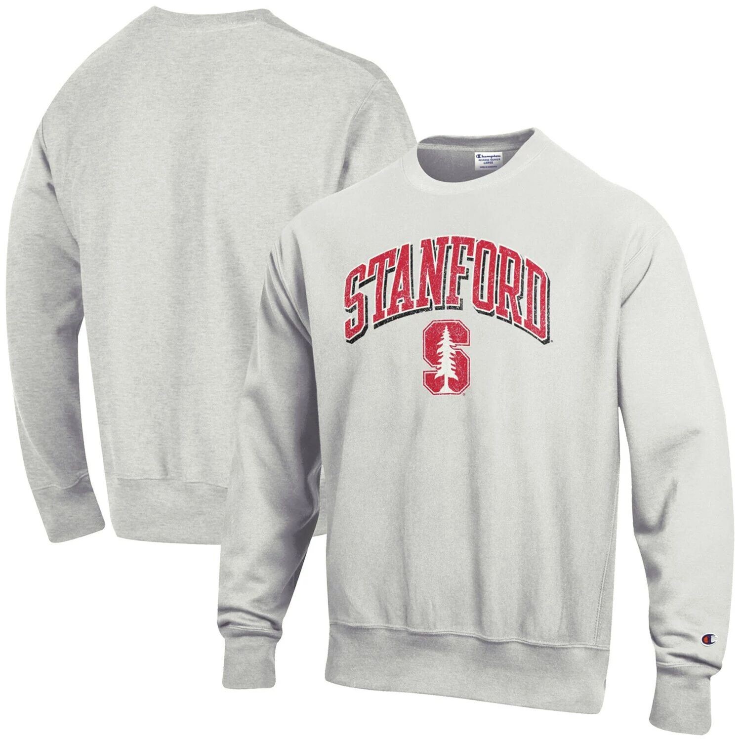 

Мужской серый пуловер с обратным плетением Stanford Cardinal Arch Over Logo свитшот Champion