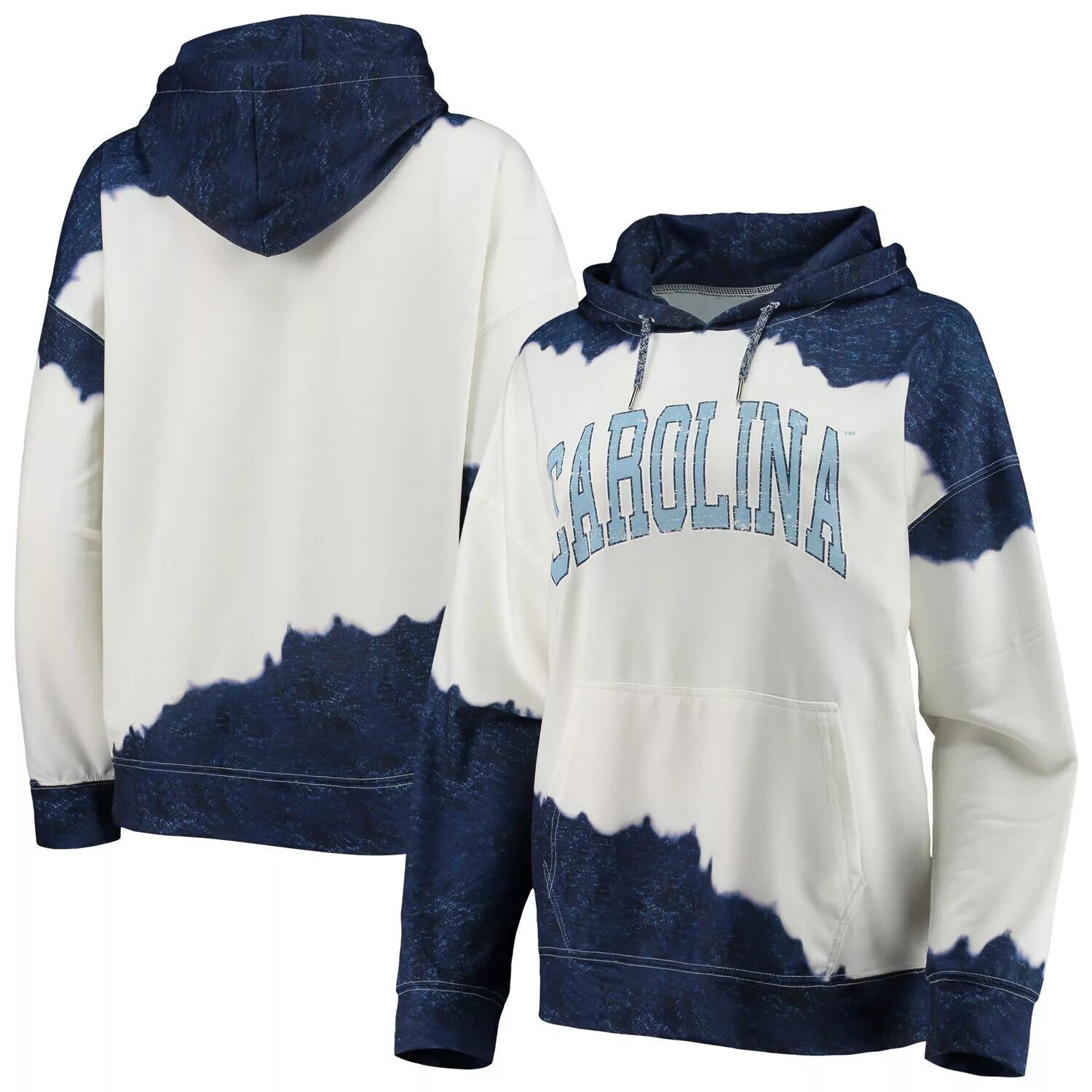 

Женский пуловер с капюшоном Gameday Couture белого/темно-синего цвета North Carolina Tar Heels For the Fun, окрашенный двойным погружением