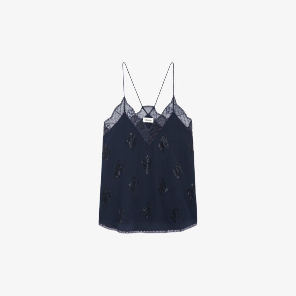 

Шелковый топ на бретельках Christy с кружевной отделкой Zadig&Voltaire, цвет encre