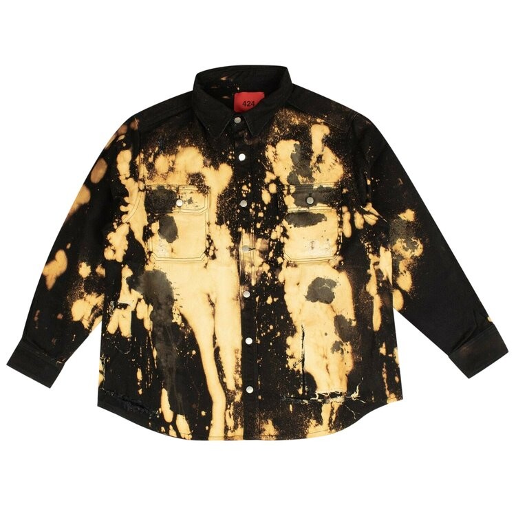 

Рубашка 424 Tie Dye Ripped Button Down 'Black/Yellow', черный
