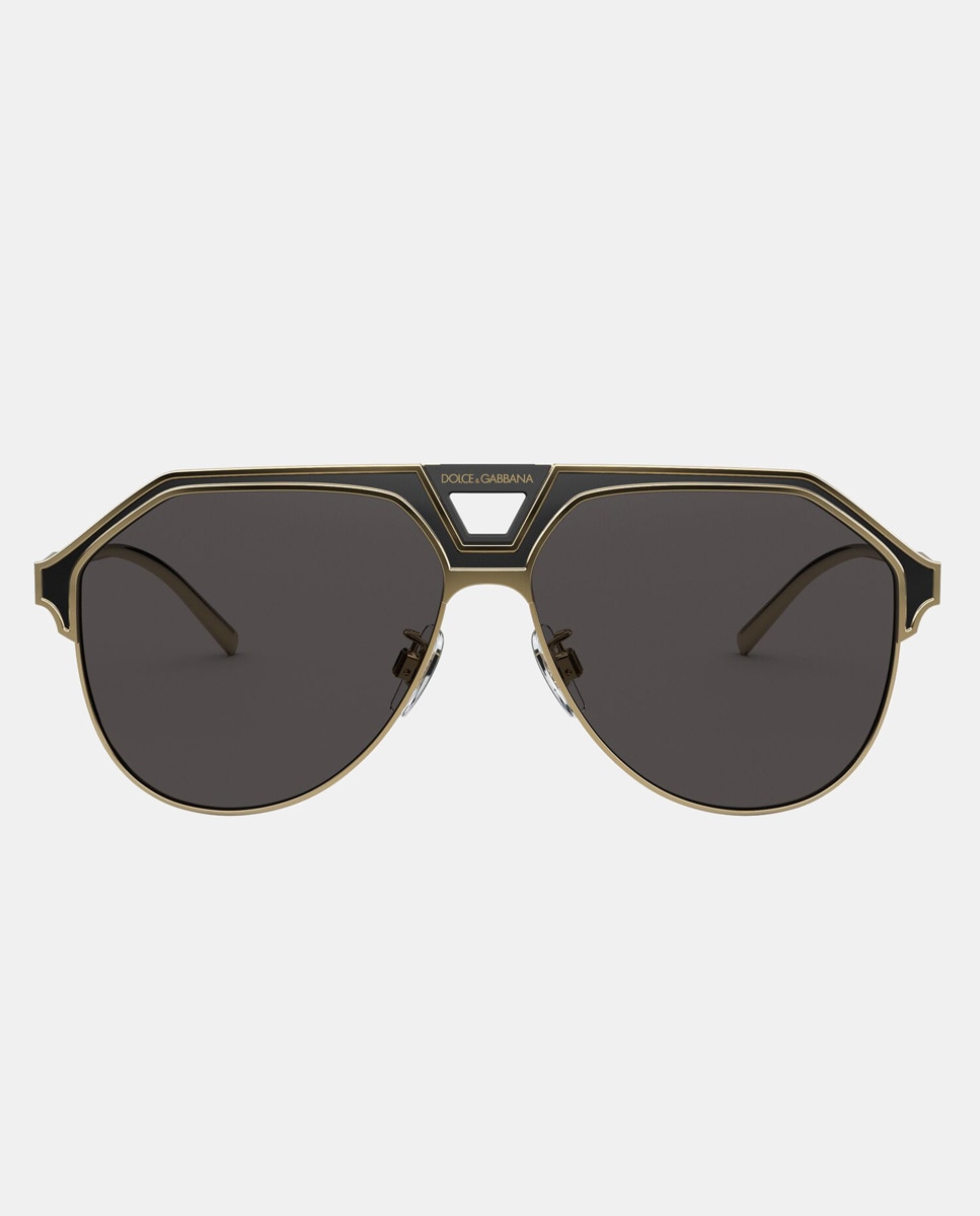 Мужские солнцезащитные очки-авиаторы из золотистого и черного металла с двойной перемычкой Dolce & Gabbana, черный
