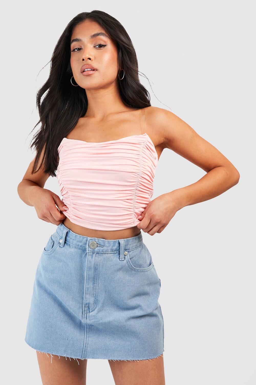 

Маленький корсетный топ с союжками Boohoo, нюд