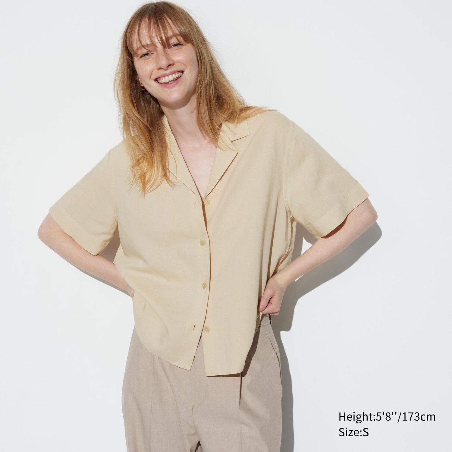 

Льняная рубашка с открытым вырезом UNIQLO, бежевый