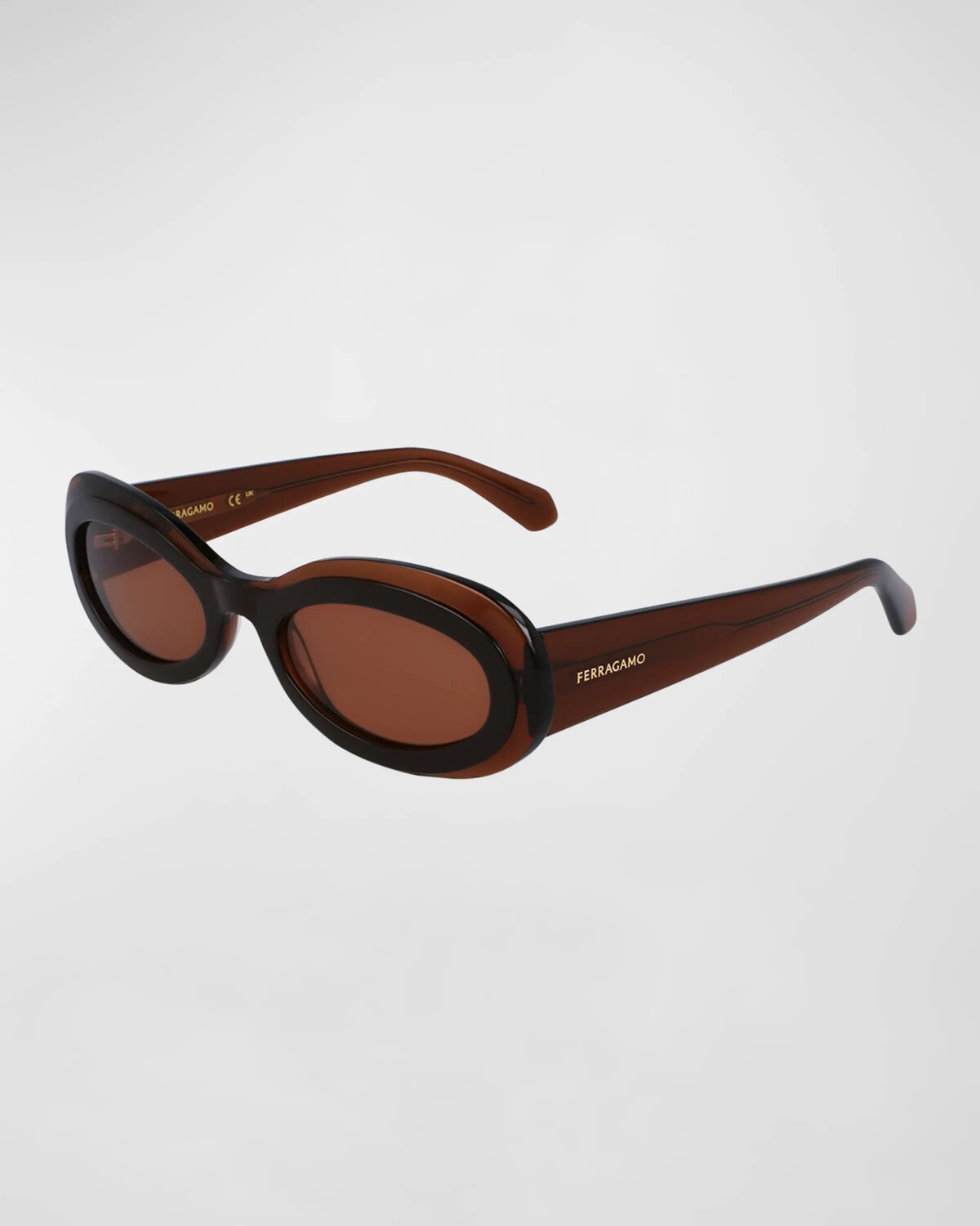 

Классические овальные солнцезащитные очки из ацетата с логотипом Ferragamo, цвет Transparent Brown/Brown