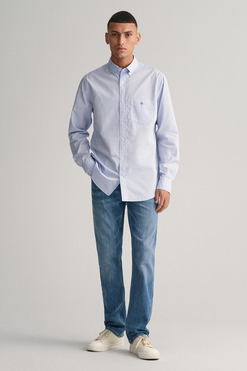 Рубашка из поплина Gant, синий luca d altieri повседневная рубашка стандартного кроя из поплина из чистого хлопка голубой